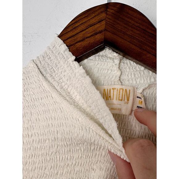 Nation LTD Size M Tabitha Smocked Turtleneck Top with Cuffed Sleeves in Cream - Picture 5 of 5
